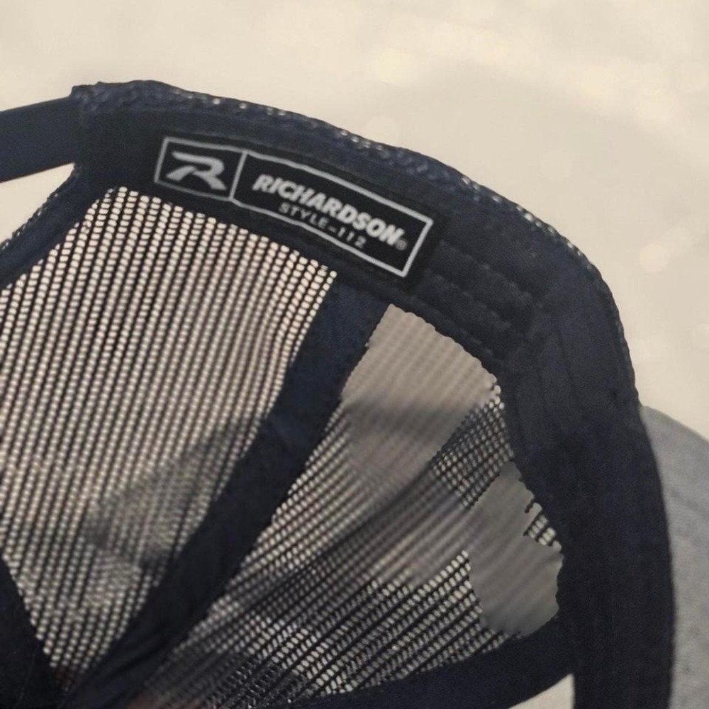 Richardson 112 Trucker Hat Cochran Leather Patch Grey Navy Snapback Mesh Cap - Picture 3 of 4